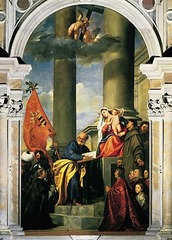 Artist: Titian 
Title: Madonna of the Pesaro Family
Place: Santa Maria dei Frari, Venice, Italy
Time: 1510