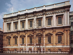 Banqueting House, 1619-1622, I. Jones, Whitehall Palace, London, England.
- For formal receptions and masques.
- Influenced by Palladio
- Double Cube, ceiling paintings by Rubens