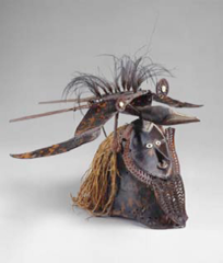 Buk (mask) Torres Strait. Mid-to late 19th century C.E. Turtle shell, wood, fiber, feathers, ad shell Turtle-shell masks in the western Torres Strait reportedly were used during funerary ceremonies and increase rites (rituals designed to ensure bountiful harvests and an abundance of fish and game).