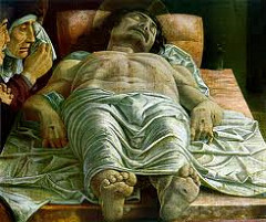 Dead Christ by Mantegna, 15th Cen. Italian Ren 
- feet smaller - tempering naturalism, more artistic, looks perportional
- line engraving style
- hyperrealism - unmerciful view of the dead 
- people must atone for stuff like this 
Camera Degli Sposi by Mantegna, Italian Ren 
- fresco over entire room, gonzaga famility to bring gradeur, celebrations of courtly lifestlye
- high grandiose 
- garlnds and medallions over everything, triumph of classical era