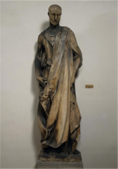 Donatello, Italian. Zuccone, 1423—25 Early Renaissance. Lo Zuccone (Italian: literally, pumpkin; figuratively bald-head) is a marble statue by Donatello. It was commissioned for the bell tower of the Florence Cathedral of Florence, Italy and completed between 1423 and 1425. It is also known as the Statue of the Prophet Habakkuk, as many believe it depicts the Biblical figure Habakkuk. The statue is known for its realism and naturalism, which differed from most statuary commissioned at the time.[1] In recent times it is gaining renewed popularity from its uncanny resemblance to 'Harry Potter' villain Lord Voldemort. Zuccone is reported to have been Donatello's favorite, and he was said to swear by the sculpture, 