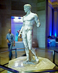 Doryphoros Polykleitos. Original 450-440 B.C.E. Roman copy (marble) of Greek original (bronze) Doryphoros was one of the most famous statues in the ancient world and many known Roman copies exist. The original was created in around 450 BC in bronze and was presumably even more tremendous than the known copies that have been unearthed. Doryphoros is also an early example of contrapposto position, a postion which Polykleitos constructed masterfully (Moon).