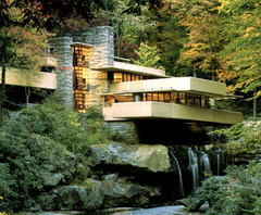 Fallingwater Pennsylvannia, U.S. Frank Lloyd Wright (architect) 1936-1939 C.E. Reinforced concrete, sandstone, steel, and glass It's a house that doesn't even appear to stand on solid ground, but instead stretches out over a 30' waterfall. It captured everyone's imagination when it was on the cover of Time magazine in 1938.