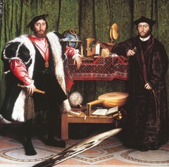 Figure 23-11 HANS HOLBEIN THE YOUNGER, The French Ambassadors, 1533. Oil and tempera on wood, approx. 6' 8