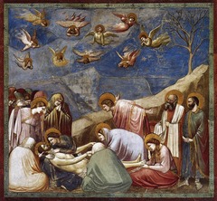 Giotto. Italian. Lamentation over the Body of Christ Interior of the Arena Chapel, Padua c. 1305 Italian Gothic oVirgin Mary mourning over the body of Christ oEmotion presented through body languages, gestures themselves shows the sadness oAcute observer of nature, knows the emotions of human being, weeping whaling oBright colors in frescoes often