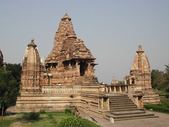 Lakshmana Temple Khajuraho, India. Hindu, Chandella Dynasty. c. 930-950 C.E. Sandstone Though the temple is one of the oldest in the Khajuraho fields, it is also one of the most exquistely decorated, covered almost completely with images of over 600 gods in the Hindu Pantheon. The main shrine of the temple, which faces east, is flanked by four freestanding subsidiary shrines at the corners of the temple platform.