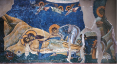 Lamentation, Byzantine Master, 1164, fresco, St. Pantaleimon, Macedonia