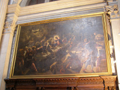 Last Supper by Tintoretto, Venetian
- didactic nature of scene
- underground tavern, supernatural lighting illuminating heads - halos 
- oil lamp, fire in shape of wings, creates glow
- smoke = angels
- christ at center of table, receeds into space 
- impression of talking, interaction between people
- heavy, hazy atmosphere, spiritual quality 
- solid forms melt into light and dark
- limitless space
- sharp angles, lines merging quickly, orthoganals?
- chiarroscuro lighting