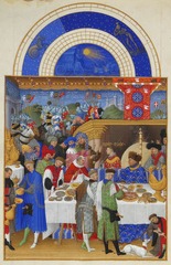 Limbourg Brothers , Jan, Herman, & Pol (Nijmegen/Bourges). January. Tres Riches Heures of the Duke of Berry. c. 1413-16 (Chantilly, France) Early Netherlandish