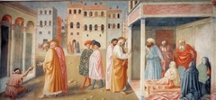 Masolino Healing a Cripple and Raising of Tabitha fresco Brancacci chapel 1425