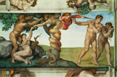 Michelangelo, Italian.
Fall and Expulsion of Adam&Eve, Sistine Chapel Ceiling, 1512.
High Renaissance.