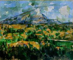 Mont Sainte-Victorie Paul Cézanne. 1902-1904 C.E. Oil on canvas Displays less precise brushstrokes allowing the shape of the mountain to emerge from the canvas like an apparition. It's the painter's intention to show nature as it is, without omitting to convey an emotion.