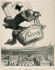 Nadar Raising Photography to the Height of Art Honoré Daumier. 1862 C.E. Lithograph Nadar, one of the most prominent photographers in Paris at the time, was known for capturing the first aerial photographs from the basket of a hot air balloon.