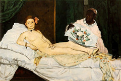 Olympia Édouard Manet. 1863 C.E. Oil on canvas Olympia and the controversy surrounding what is perhaps the most famous nude of the nineteenth-century. Olympia had more to do with the realism of the subject matter than the fact that the model was nude.