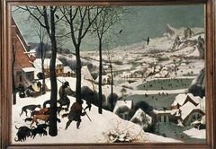 Pieter Bruegel the Elder
Hunters in the Snow
1565
Oil on wood
- One of a series of paintings illustrating annual seasonal changes, Bruegel draws the viewer diagonally deep into the landscape by his mastery of line, shape, and composition 
- Actually depicting the type of winter they had in 1565