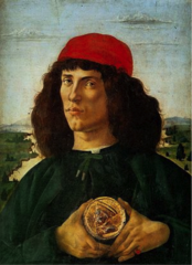 Portrait of a Man Holding a Medallion with Cosimo il Vecchio de'Medici, Botticelli, 1475, tempera and oil on panel