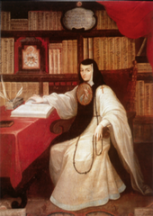 Portrait of Sor Juana Inés de la Cruz Miguel Cabrera. c. 1750 C.E. Oil on canvas. Considered the first feminist of the Americas, sor Juana lived as a nun of the Jeronymite order (named for St. Jerome) in seventeenth-century Mexico. Renown of Sister Juana as one of the most important early poets of the Americas. The inscription identifies the image as a faithful copy after a portrait that she herself made and painted with her own hand.