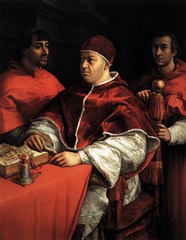 Raphael 
Portrait of Pope Leo X with his nephews 
1517