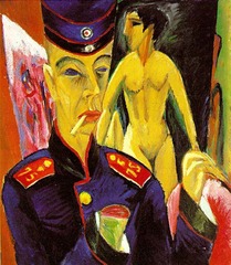 Self-Portrait as a Soldier Ernst Ludwig Kirchner. 1915 C.E. Oil on canvas Documents the artist's fear that the war would destroy his creative powers and in a broader sense symbolizes the reactions of the artists of his generation who suffered the kind of physical and mental damage Kirchner envisaged in this painting.