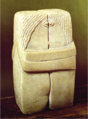 The Kiss Constantin Brancusi. 1907-1908 C.E. Limestone Marked a major departure from the emotive realism of Rodin's famous handling of the same subject. This 1916 version is the most geometric of Brancusi's series, reflecting the influence of Cubism in its sharply defined corners. Its composition, texture, and material highlight Brancusi's fascination with both the forms and spirituality of African, Assyrian, and Egyptian art. That attraction also led Brancusi to craft The Kiss using direct carving, a technique that had become popular in France at the time due to an interest in 