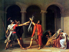 The Oath of the Horatii Jacques-Louis David. 1784 C.E. Oil on canvas Designed to rally republicans (those who believed in the ideals of a republic, and not a monarchy, for France) by telling them that their cause will require the dedication and sacrifice of the Horatii.