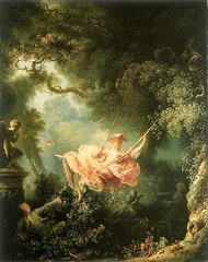 The Swing Jean-Honoré Fragonard. 1767 C.E. Oil on canvas The Swing, rich with symbolism, not only manages to capture a moment of complete spontaneity and joie de vivre, but also alludes to the illicit affair that may have already been going on, or is about to begin.