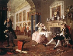 The Tête à Tête, from Marriage à la Mode William Hogarth. c. 1743 C.E. Oil on canvas First Western artist who worked in series, that is, a group of paintings with a common thread, a common theme. Now many contemporary artists work in series to explore different styles and approaches to their art, but this was not usual in the 18th century.