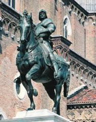 Title/Name: Equestrian Monument of Bartolommeo Colleoni
Artist: Andrea del Verrocchio
Date: Clay model 1486 - 1488, Cast after 1490, Placed 1496
Location: Venice, Italy
Significance: Completed after Colleoni died. Depicted with an exaggerated tautness in creating a portrait of merciless might.