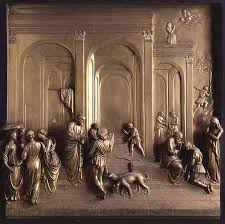 Title/Name: Jacob and Esau
Artist: Lorenzo Ghiberti
Date: c. 1435
Location: Florence, Italy
Significance: Is one of the panels on the Gates of Paradise. Provides a clear example of linear perspective.