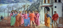 Title/Name: Tribute Money
Artist: Masaccio
Date: c. 1427
Location: Brancacci Chapel, Church of Santa Maria del Carmine, Florence, Italy
Significance:
