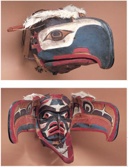 Transformation mask Kwakwaka'wakw, Northwest coast of Canada. Late 19th century C.E. Wood, paint, and string The masks, whether opened or closed, are bilaterally symmetrical. Typical of the formline style is the use of an undulating, calligraphic line. The ovoid shape, along with s- and u-forms, are common features of the formline style.
