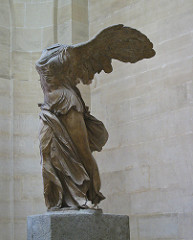 Winged Victory of Samothrace Hellenistic Greek. c. 190 B.C.E. Marble The theatrical stance, vigorous movement, and billowing drapery of this Hellenistic sculpture are combined with references to the Classical period-prefiguring the baroque aestheticism of the Pergamene sculptors.