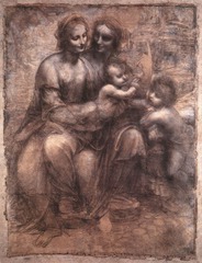 Madonna and Child with St. Anne and St. John, da Vinci
1505-1507
- figures resemble ancient greek sculpture
- coalesce to form a single being in composition
- Leonardo's color scheme